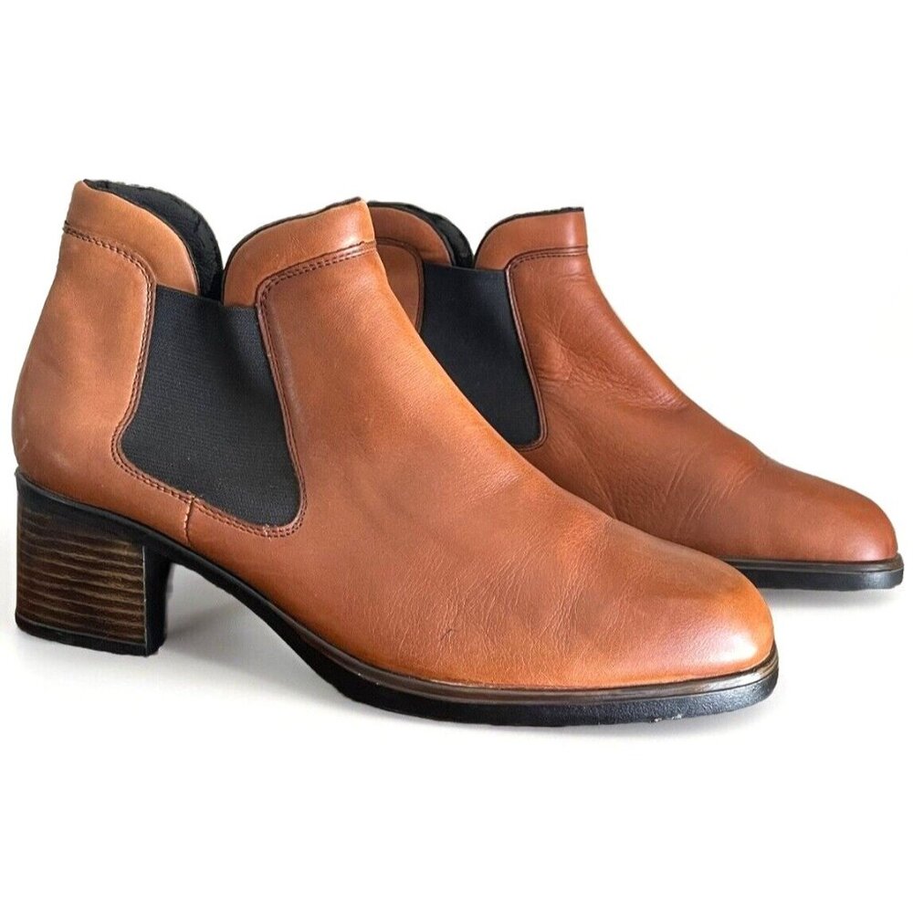 Rieker Women's 9 Brown Leather‎ Side Stretch Chelsea Ankle Boots Festival Boho